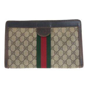 Gucci Vintage Sherry Line Beige GG Supreme Canvas Clutch Bag Second